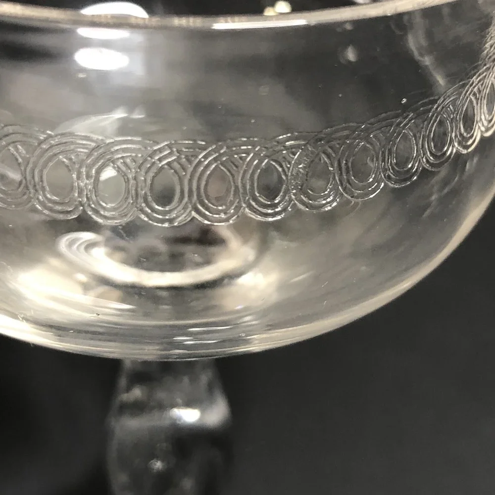 Franciscan Tiffin NEEDLE ETCH Optic Panels Brandy Whisky Glasses 1920s Set of 5
